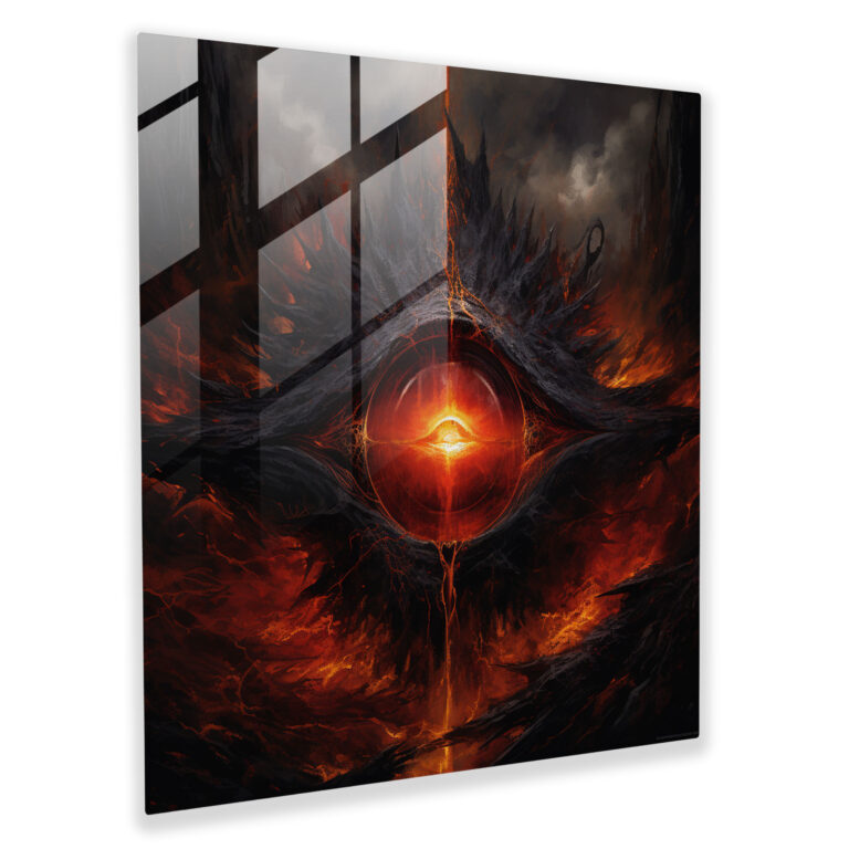 Lord Of The Rings Glass Print - Fiery Eye Of Sauron - The Lord Of The Rings, Modern Art, Digital Artwork, Glass Wall Art
