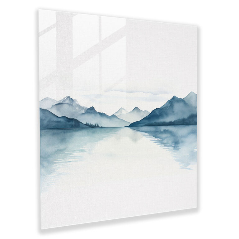 The Most Beautiful Landscapes Of The World - Serene Lake Glass Print - The Most Beautiful Landscapes Of The World, Serenity, Calm, Minimalist Painting