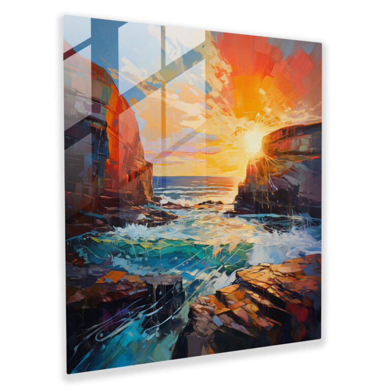 The Most Beautiful Landscapes Of The World - Coastal Cliff Glass Print - The Most Beautiful Landscapes Of The World, Home Decoration, Vibrant Sunrise, Glass Print
