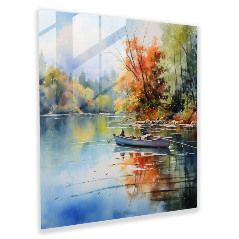 The Most Beautiful Landscapes Of The World - Lakeside Serenity Glass Print - The Most Beautiful Landscapes Of The World, The Most Beautiful Landscapes Of The World, Watercolor Painting, Home Decoration