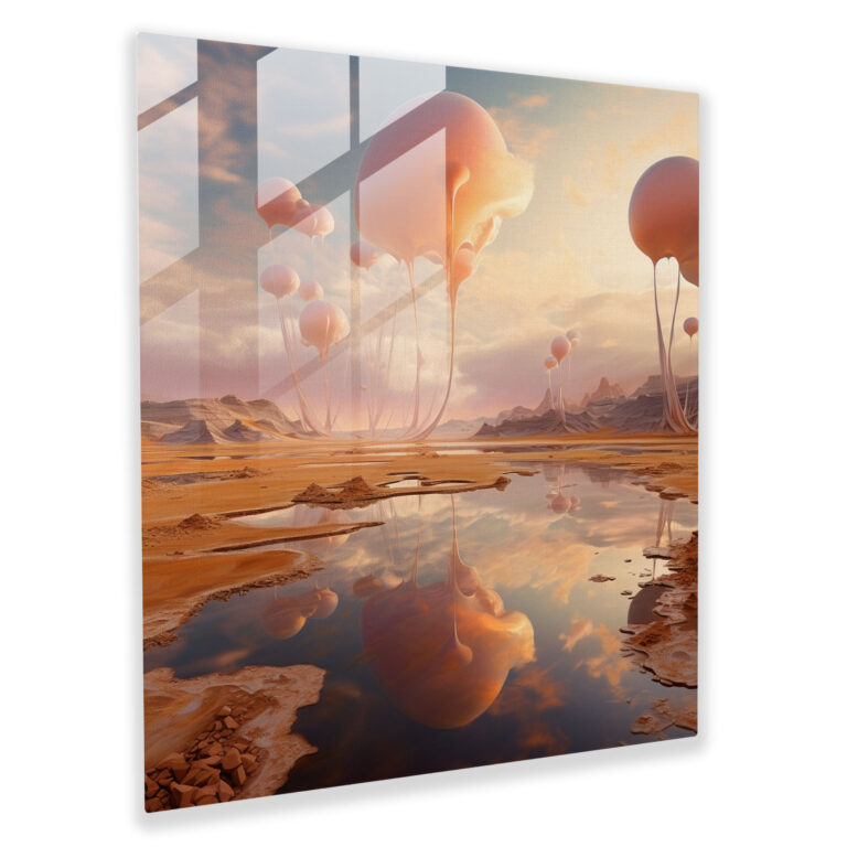 The Most Beautiful Landscapes Of The World - Dreamlike Desert Glass Print - The Most Beautiful Landscapes Of The World, Surreal Digital Painting, Wall Decoration, Dreamlike Desert Landscape