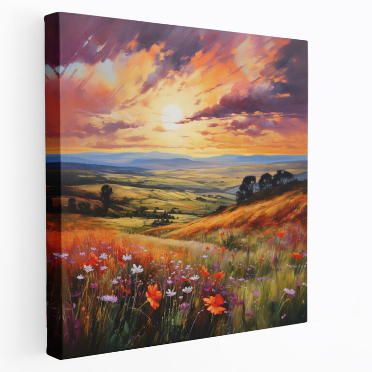 The Most Beautiful Landscapes Of The World - Rolling Hills Harmony - The Most Beautiful Landscapes Of The World, Vibrant Sunset, Rolling Hills, Contemporary Impressionist Painting