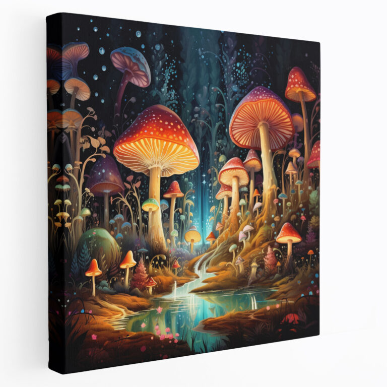 The Most Beautiful Landscapes Of The World - Magical Forest Canvas Print - The Most Beautiful Landscapes Of The World, Canvas Wall Art, Colorful Mushrooms, Whimsical Illustration
