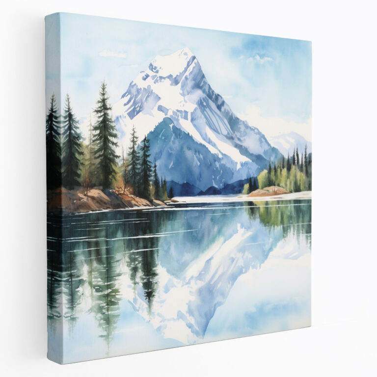 The Most Beautiful Landscapes Of The World - Serene Mountain Reflection Canvas Print - The Most Beautiful Landscapes Of The World, Home Decoration, Canvas, Watercolor Painting