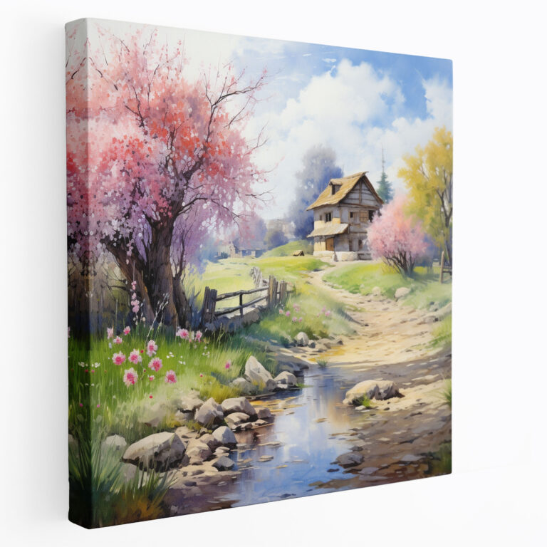 The Most Beautiful Landscapes Of The World: Picturesque Countryside Canvas Print - The Most Beautiful Landscapes Of The World, Romantic Watercolor Painting, Warm And Inviting, Home Decoration