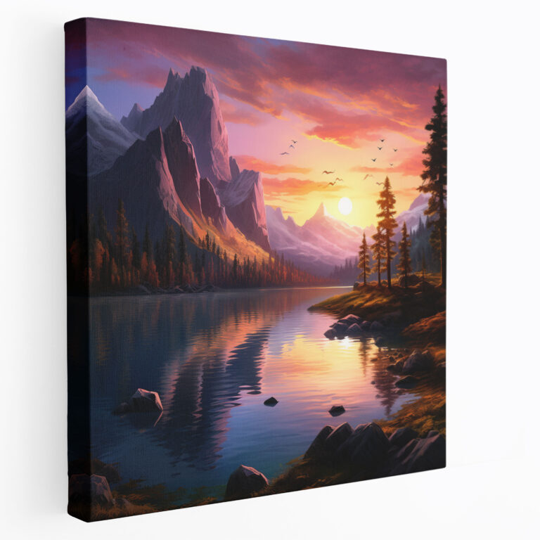 The Most Beautiful Landscapes Of The World - Serene Lakeside Sunset Canvas Print - The Most Beautiful Landscapes Of The World, Wall Art, Wall Decoration, Mountains