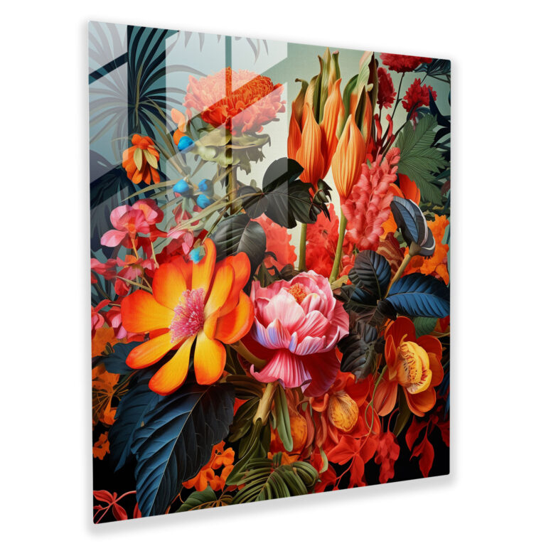 Exotic Flora Glass Wall Art - Tropical, Glass Wall Art, Tropical Plants, Digital Collage