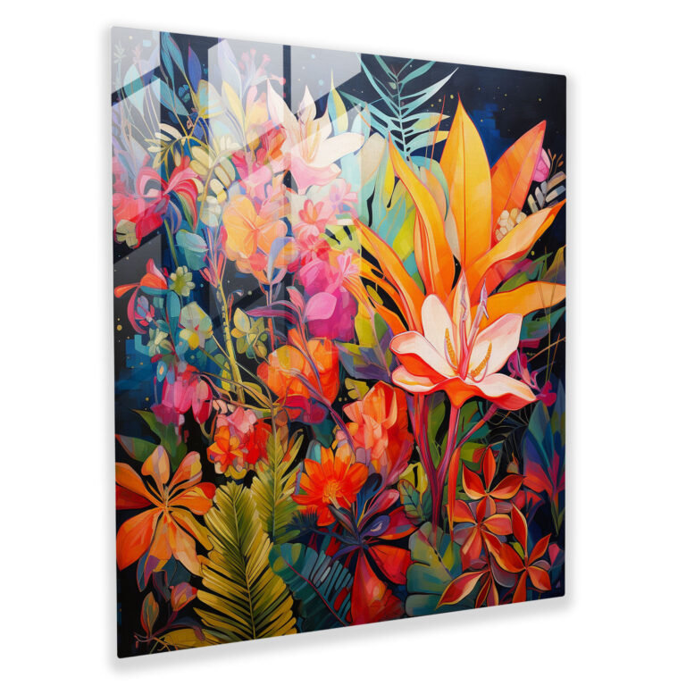 Tropical Fusion Glass Print - Tropical, Abstract Patterns, Tropical Flowers, Glass Art
