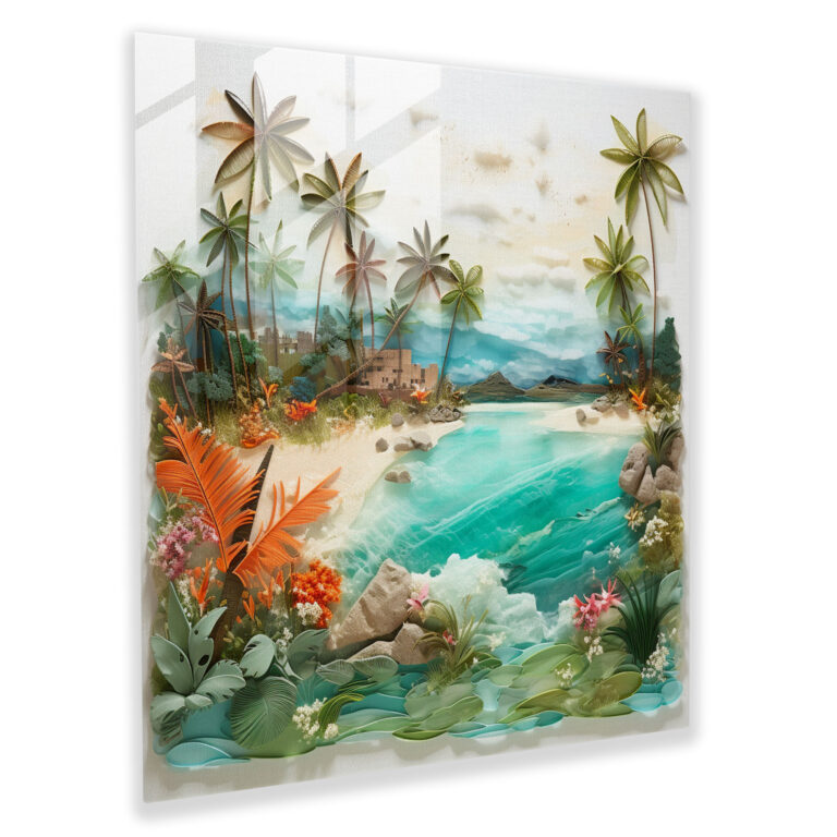 Island Paradise Glass Print - Tropical, Glass Print, Collage Artwork, Island Paradise
