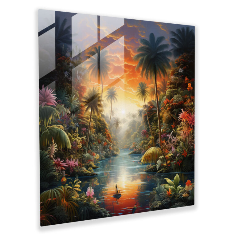 Whimsical Paradise Glass Print - Tropical, Modern Art, Surreal Artwork, Tropical