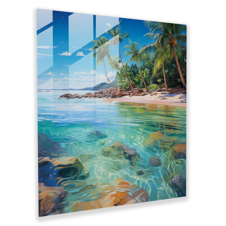 Tropical Glass Print - Acrylic Painting Of A Beach Paradise - Tropical, Glass Wall Art, Tropical Glass Print, Modern Art