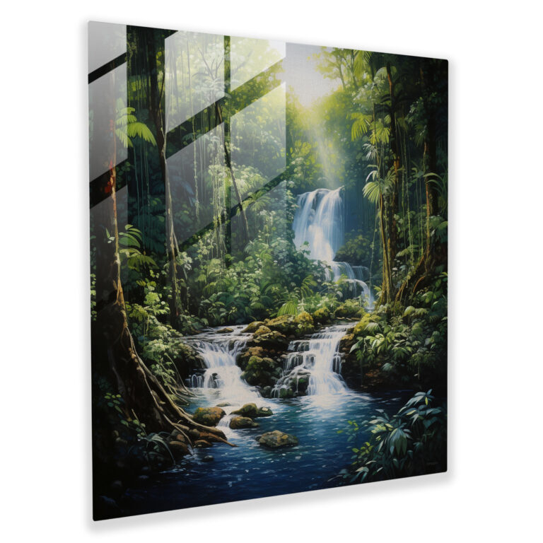 Tropical Glass Print - Oil Painting Of A Majestic Rainforest Oasis - Tropical, Wall Decoration, Vibrant Colors, Home Decoration