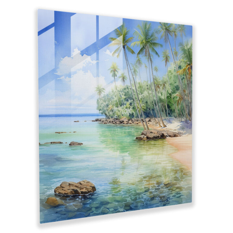 Tropical Watercolor Glass Print - Tropical, Tropical, Relaxation, Crystal Clear Waters