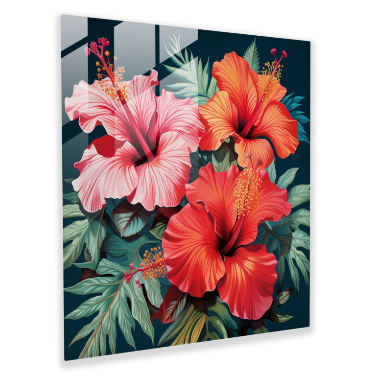 Tropical Floral Glass Print - Tropical, Full Bloom, Elegance, Tropical Floral Illustration