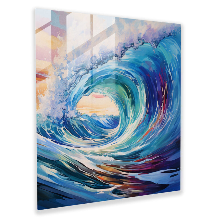 Tropical Wave Glass Print - Tropical, Dynamic Movement, Tropical Ocean Wave Painting, Vibrant Colors
