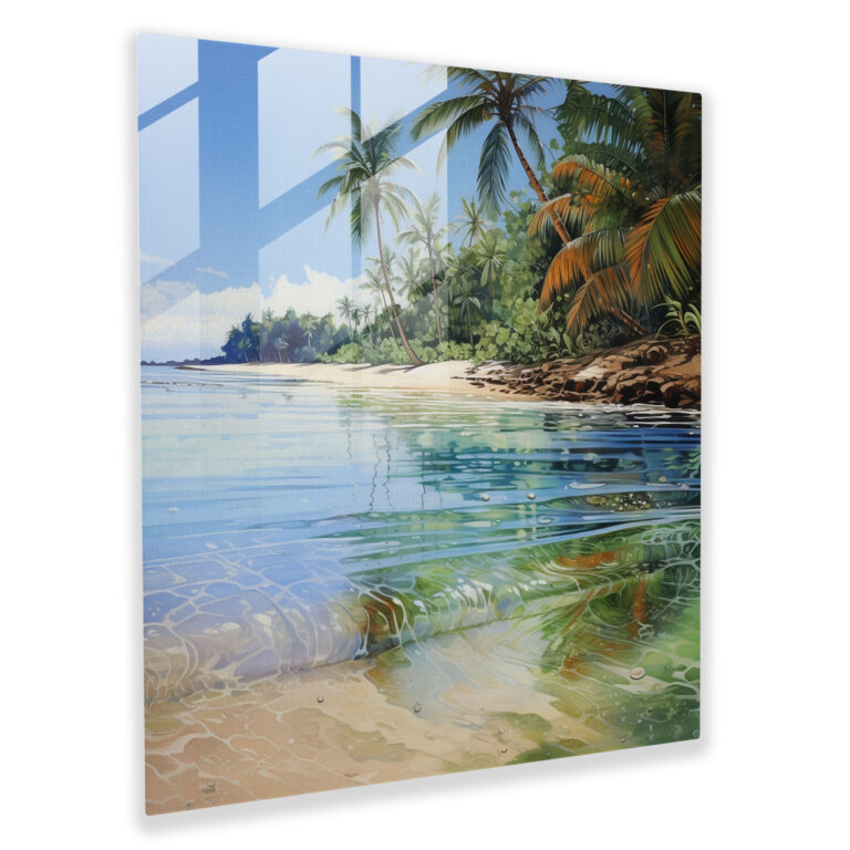 Secluded Tropical Beach Glass Painting - Tropical, Glass Print, Swaying Palm Trees, Glass Wall Art