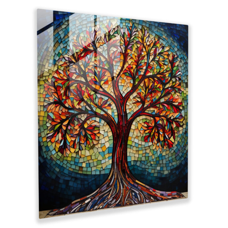 Mosaic Tree Of Life Glass Print - Tree Of Life, Wall Decoration, Glass Wall Art, Glass Art