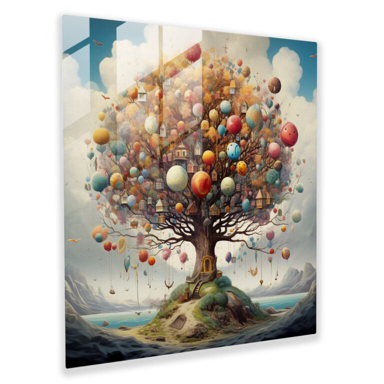 Whimsical Tree Of Life Glass Print - Tree Of Life, Home Decoration, Floating, Surrealistic Artwork