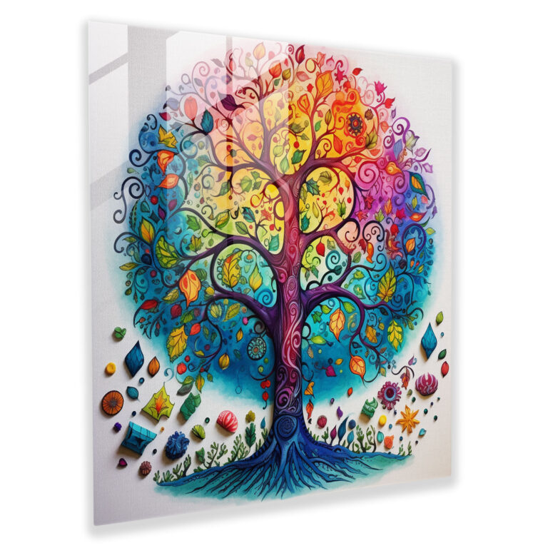 Whimsical Watercolor Tree Of Life Glass Print - Tree Of Life, Glass Print, Glass Wall Art, Intricate Details