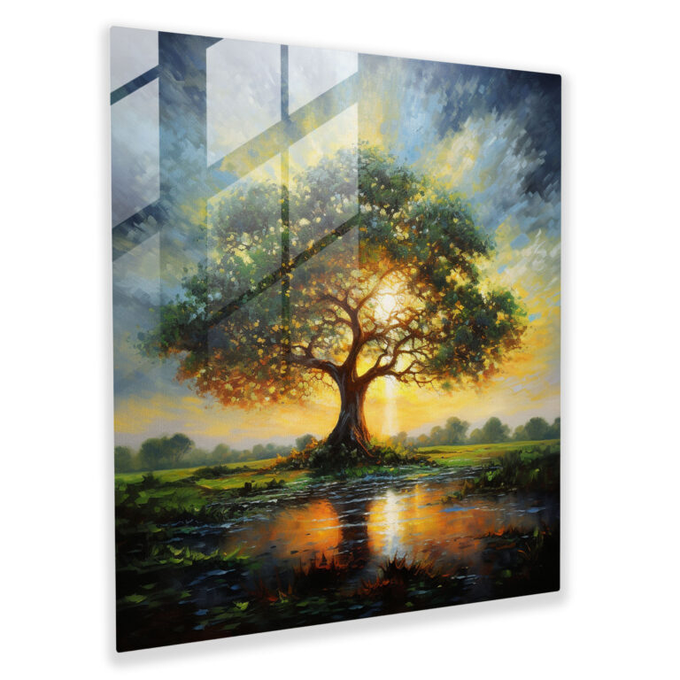 Impressionist Landscape Tree Of Life Glass Print - Tree Of Life, Serene Landscape, Glass Art, Modern Art