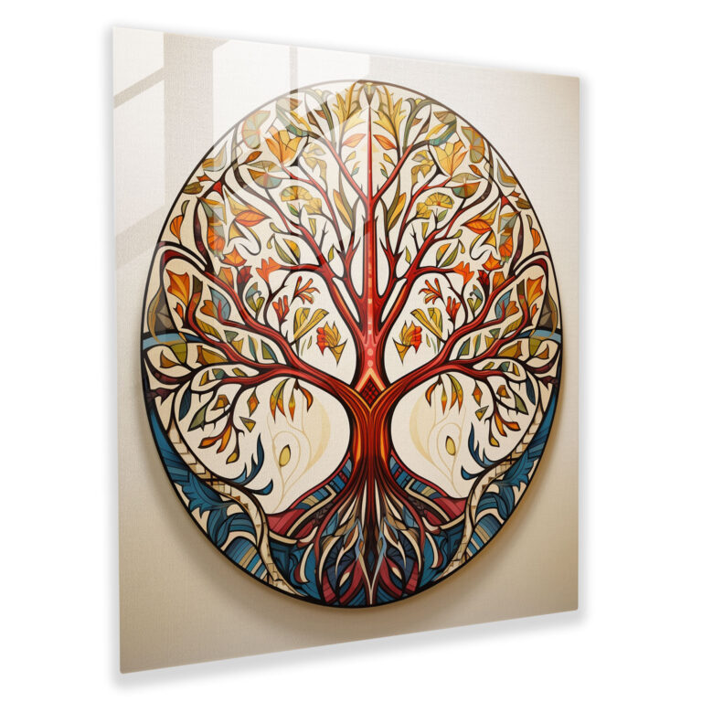 Geometric Balance Tree Of Life Glass Print - Tree Of Life, Clean Lines, Contemporary, Harmonious Balance