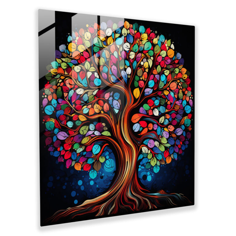 Pop Art Tree Of Life Glass Print - Tree Of Life, Retro Twist, Glass Print, Glass Art