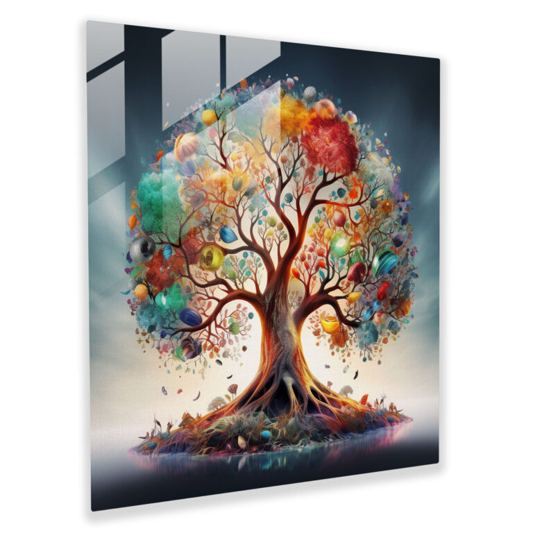Glass Print - Digital Tree Of Life - Tree Of Life, Vibrant Colors, Collage, Glass Art