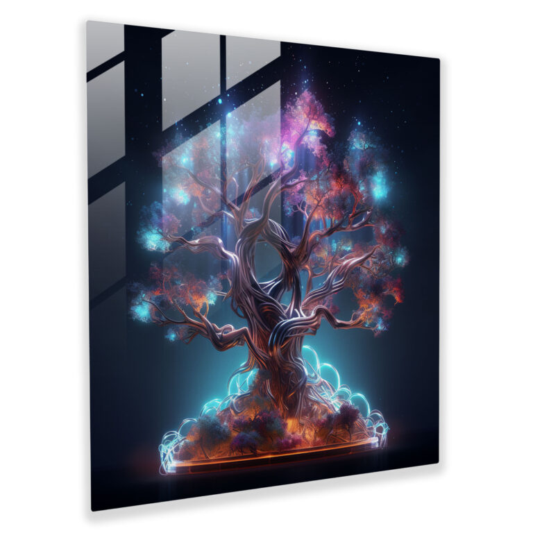 Futuristic Tree Of Life Glass Print - Tree Of Life, Glass Art, Wall Decoration, Glass Wall Art