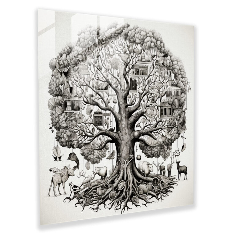 Tree Of Life Glass Print - Hand-Drawn Illustration - Tree Of Life, Glass Print, Wall Decoration, Nature-Inspired Art