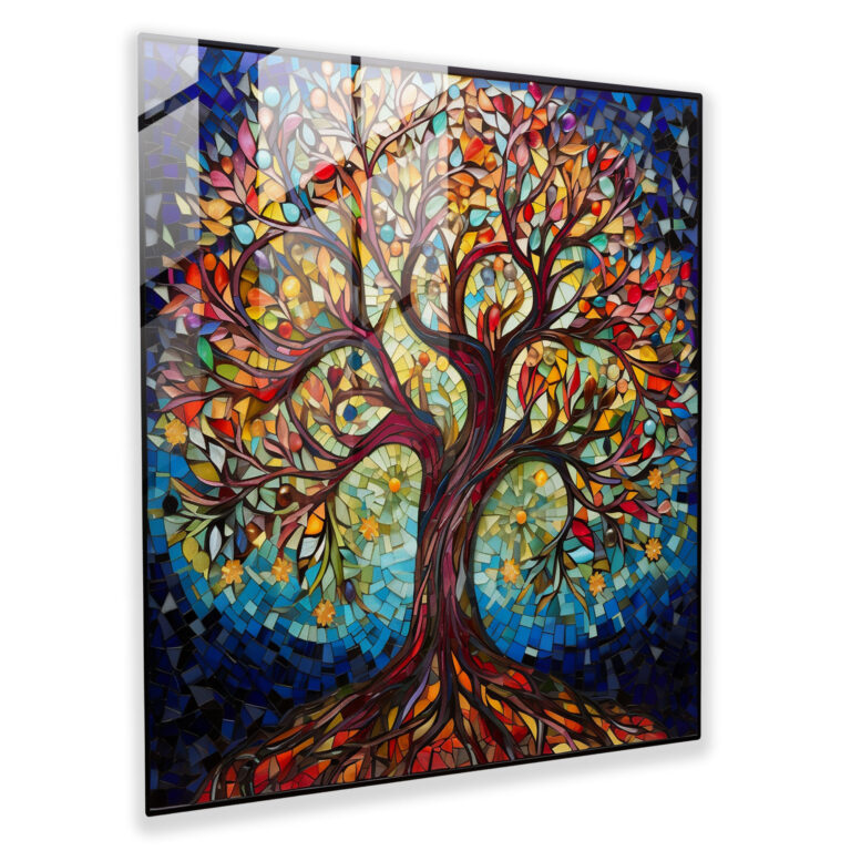 Tree Of Life Glass Print - Stained Glass Mosaic - Tree Of Life, Glass Print, Tree Of Life, Glass Wall Art
