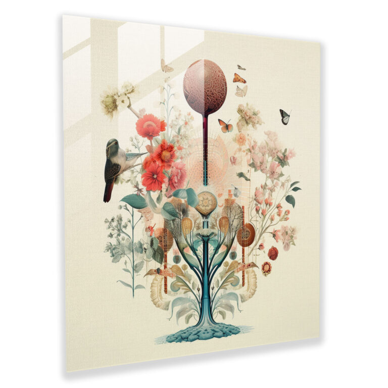 Tree Of Life Glass Print - Botanical Digital Collage - Tree Of Life, Glass Print, Glass Wall Art, Glass Art
