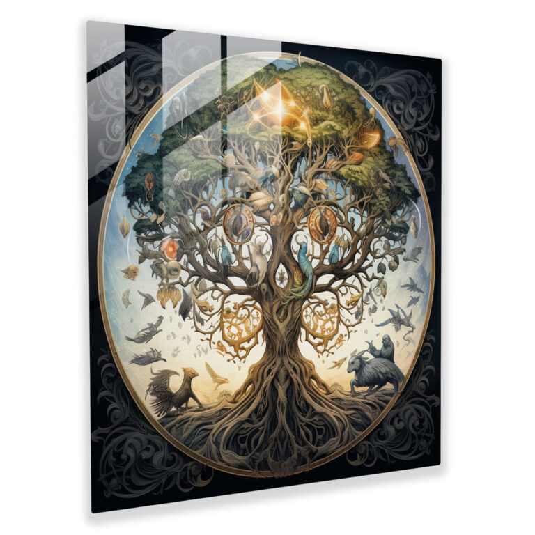 Tree Of Life Glass Print - Fantasy Illustration - Tree Of Life, Magical Creatures, Tree Of Life, Wall Decoration