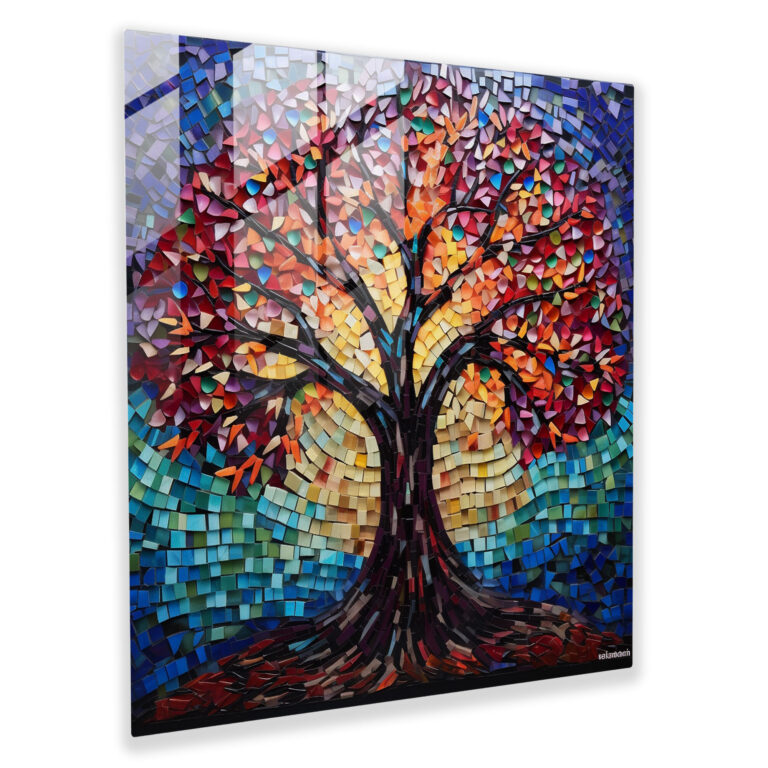 Mosaic Tree Of Life Glass Print - Tree Of Life, Modern Art, Glass Wall Art, Wall Decoration