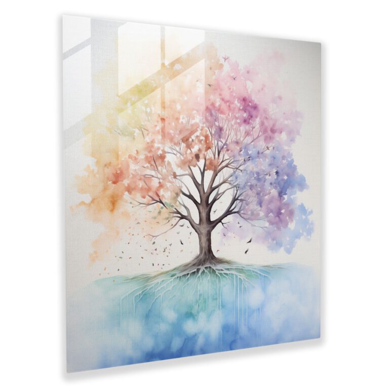 Peaceful Tree Of Life Glass Print - Tree Of Life, Tranquility, Tree Of Life, Watercolor Painting