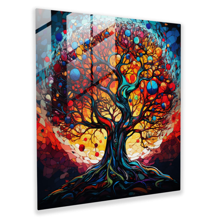 Modern Glass Tree Of Life Print - Tree Of Life, Contrasting Colors, Abstract, Glass Print