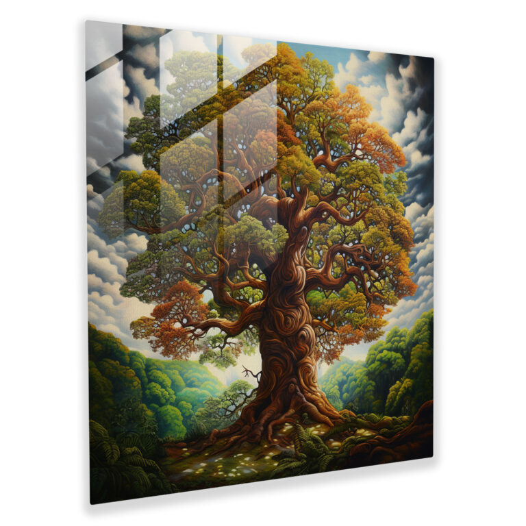 Realistic Tree Of Life Glass Print - Tree Of Life, Oil Painting, Realistic, Modern Art