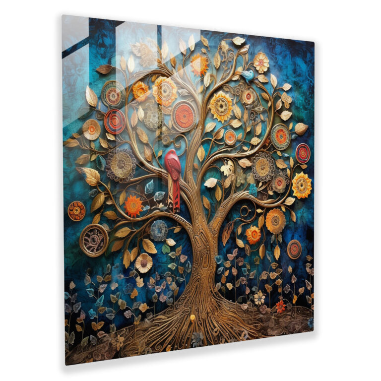 Whimsical Tree Of Life Glass Print - Tree Of Life, Mixed Media, Tree Of Life, Whimsical