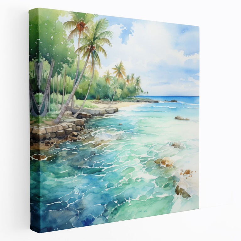 Tropical Paradise Canvas Print - Tropical, Watercolor Painting, Turquoise Waters, Tropical