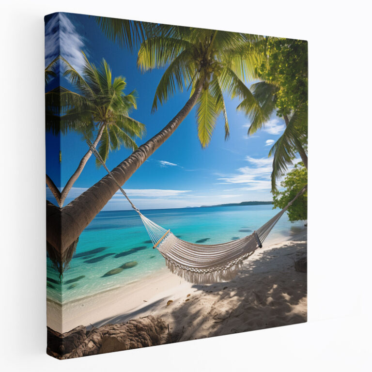 Tropical Hammock Wall Decoration - Tropical, Relaxation, Palm Trees, Canvas Wall Art