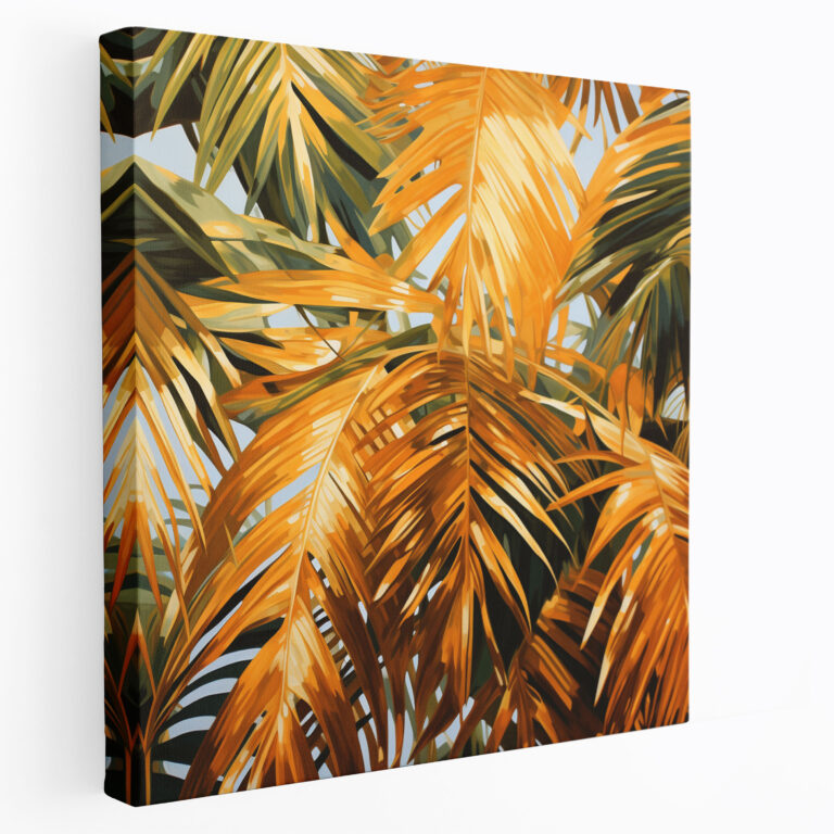 Golden Palm Leaves Wall Art - Tropical, Home Decoration, Canvas Print, Luxury