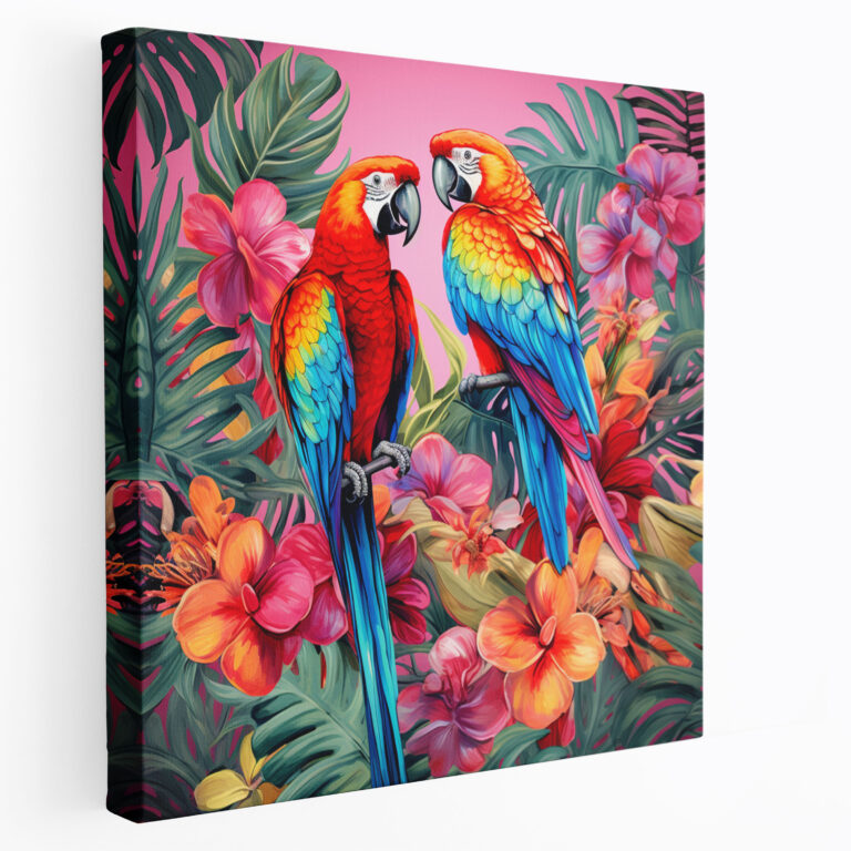 Tropical Wildlife Canvas Print - Tropical, Canvas Print, Tropical Flowers, Vibrant Parrots