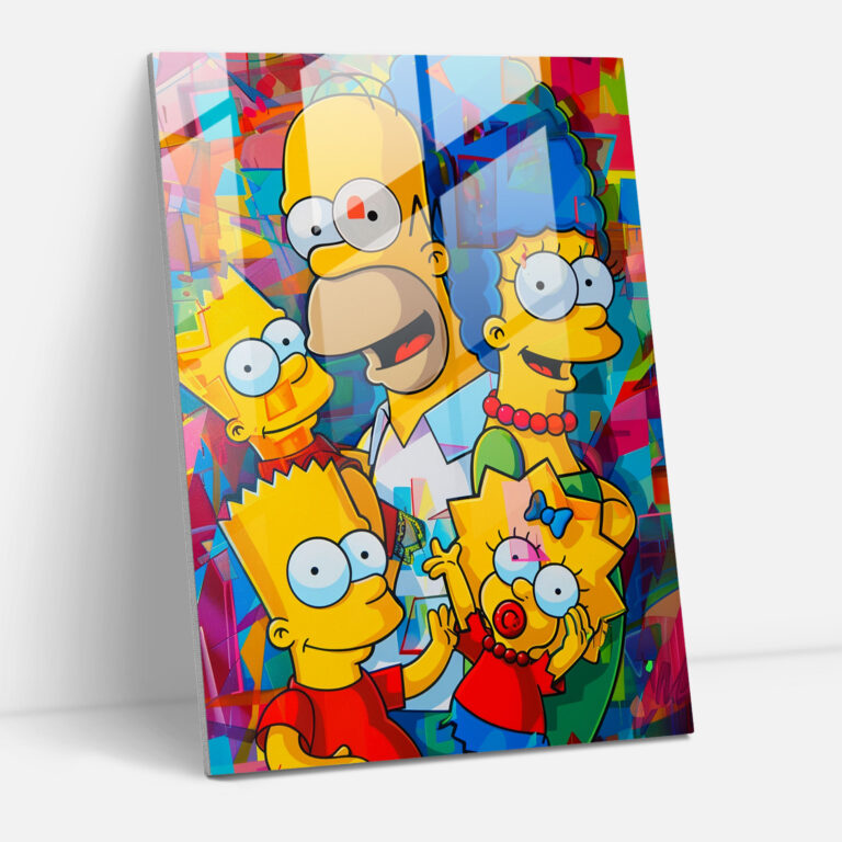 The Simpsons Glass Print - Colorful Abstract Family Portrait - The Simpsons, Modern Art, Wall Decoration, The Simpsons
