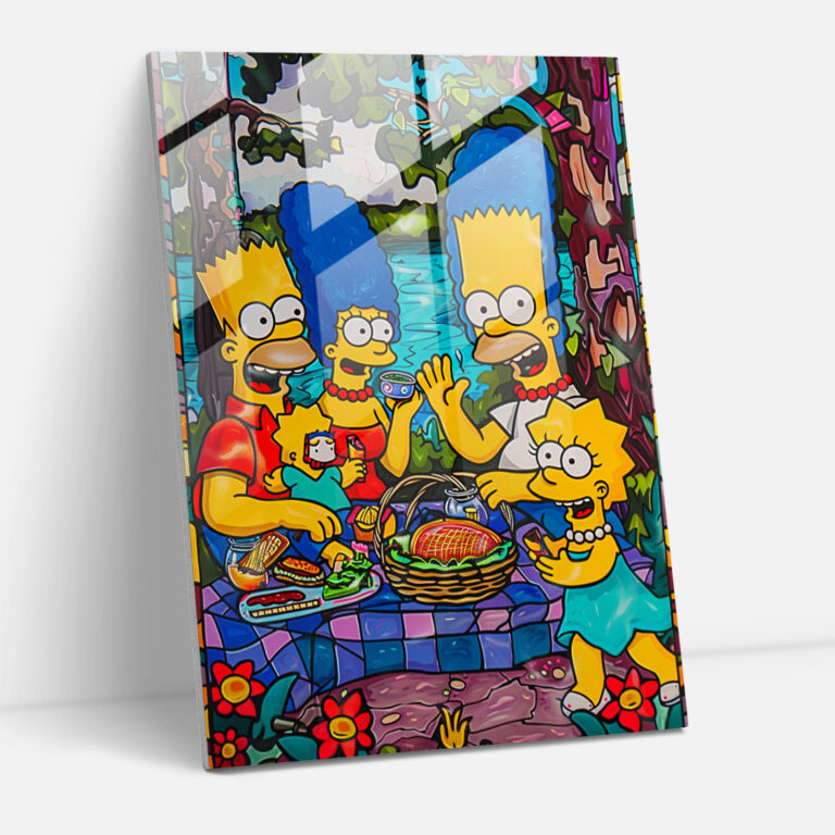 The Simpsons Glass Print - The Simpsons, Glass Wall Art, Glass Print, Family Gathering