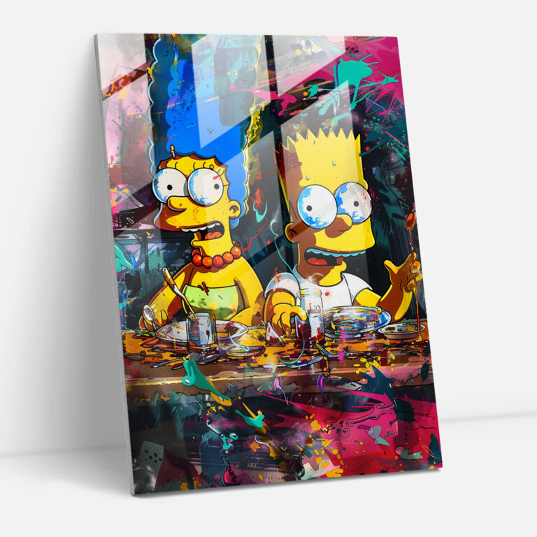 Simpsons Glass Print - Family Dinner - The Simpsons, Wall Decoration, Family Gathering, Glass Wall Art