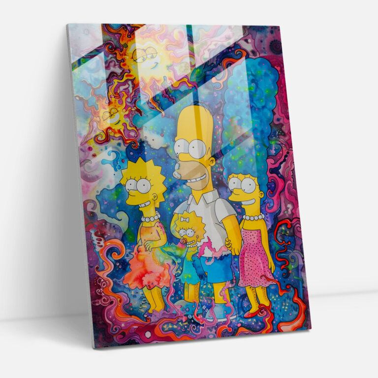 The Simpsons Glass Print - The Simpsons, Bright Colors, Watercolor Painting, Glass Art