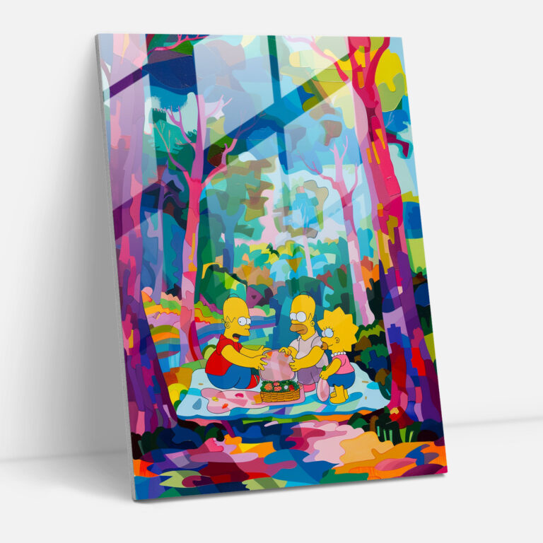 Glass Print: The Simpson Family Picnic - The Simpsons, Home Decoration, Wall Decoration, Contemporary
