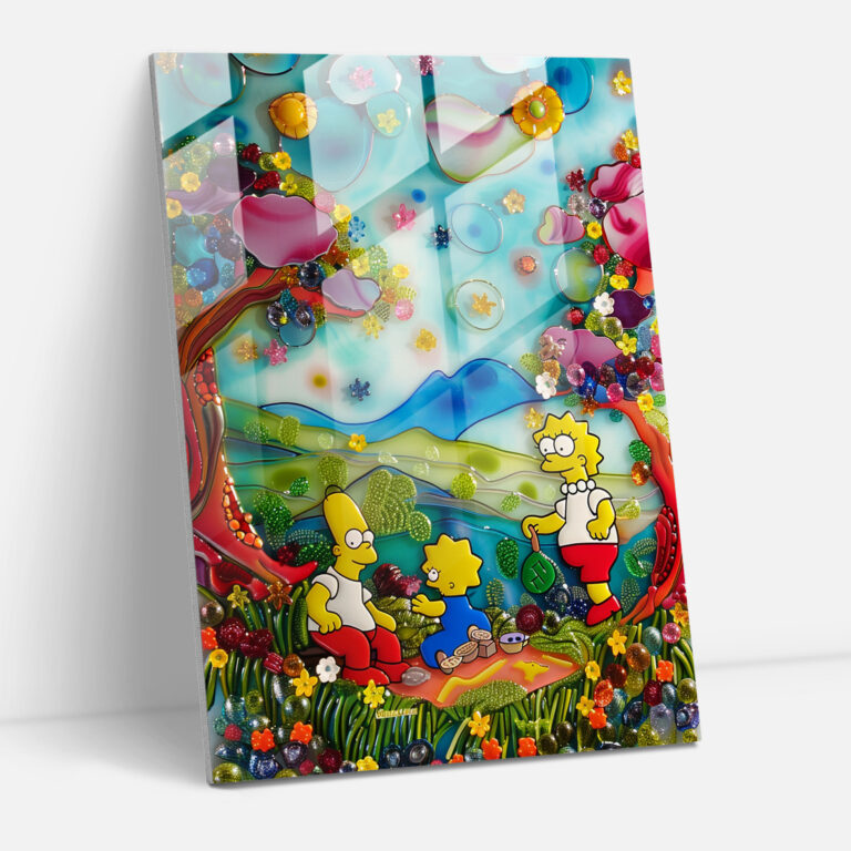 Abstract Glass Print: The Simpson Family Picnic - The Simpsons, Home Decoration, Picnic, Glass Wall Art