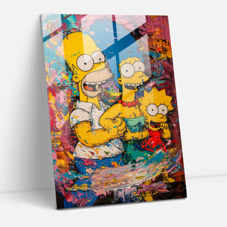 Glass Print - Abstract Colorful Simpson Family - The Simpsons, Home Decoration, Abstract Painting, Colorful