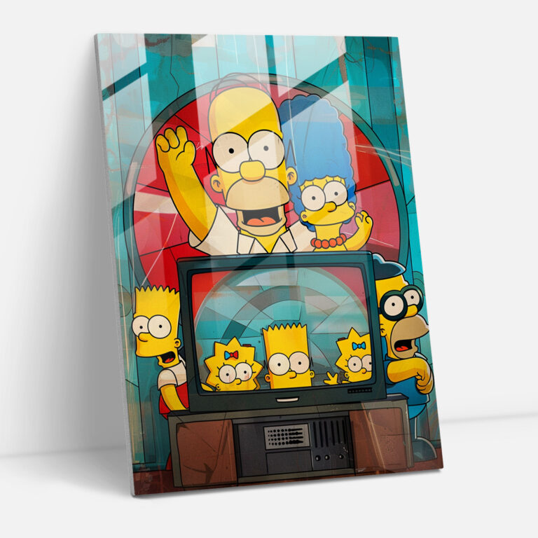 Retro Tv Set Glass Print - The Simpsons, Glass Wall Art, The Simpsons, Modern Art