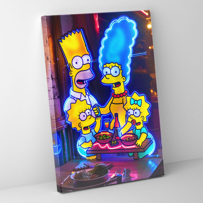 The Simpsons Retro Neon Sign Canvas Print - The Simpsons, Wall Art, Wall Decoration, Family